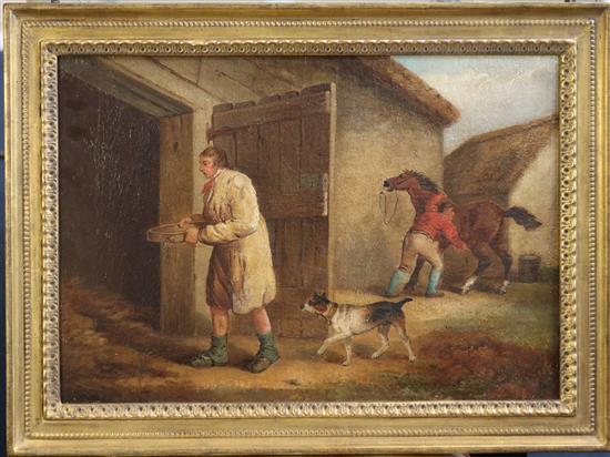 George Morland (1763-1804) Figures beside a stable 14 x 20in.